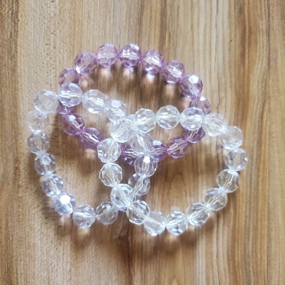 Clear & Lavender Beaded Elastic Bracelet
